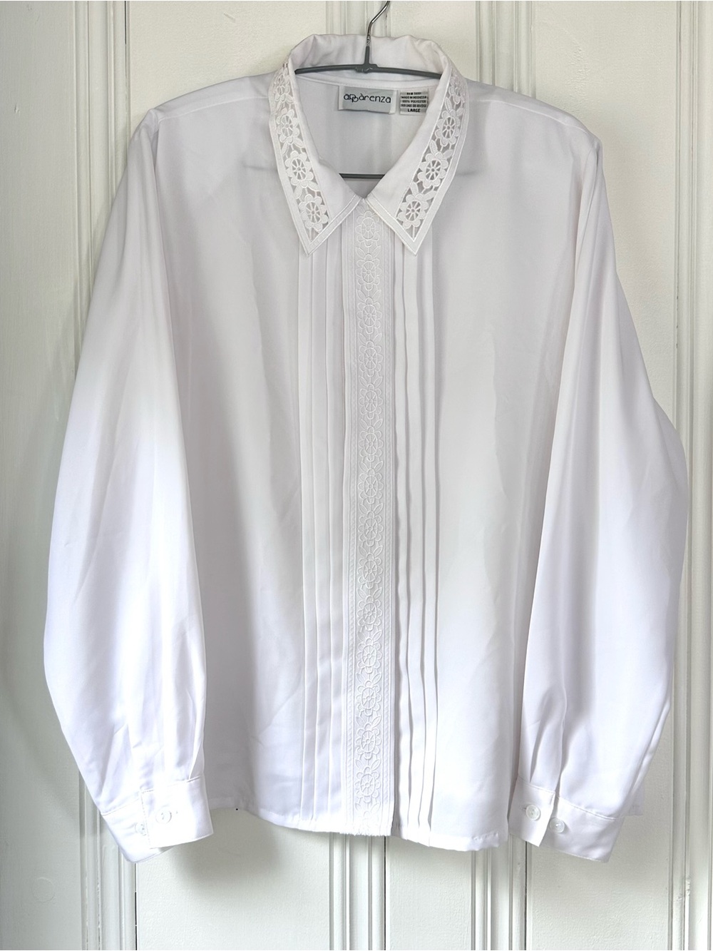 Vintage Lace-Collar Pleated Button-Down Blouse by Apparenza, Large